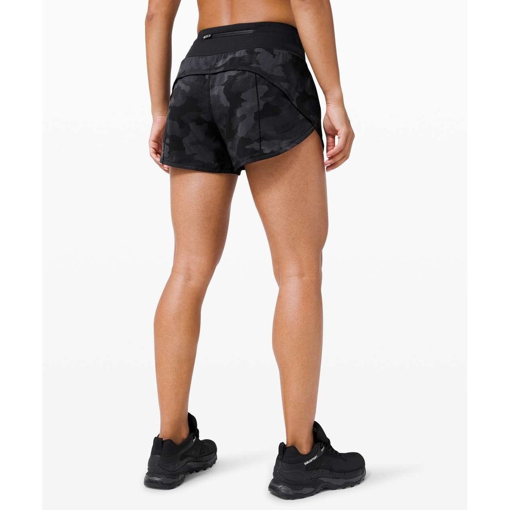Lululemon Speed Up Short Long 4" Camo Deep Coal Black Athletic Gym Womens 14
